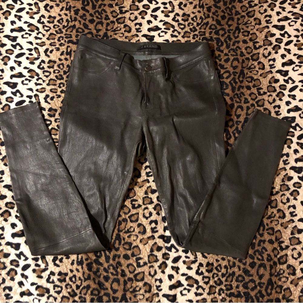 J brand black lambskin real leather moto pants 27